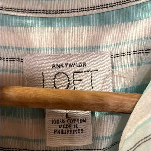 LOFT Aqua Striped Shirt - Picture 2 of 7